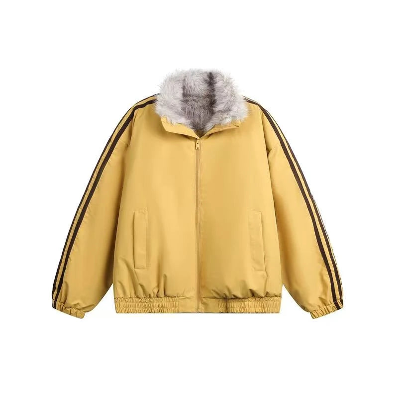 Fur Trim Triple-Stripe Padded Jacket    OL1917