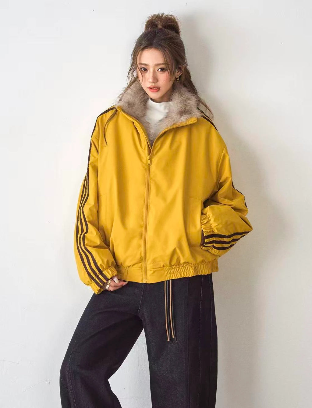 ファー付き三本ライン中綿ジャケット    OL1917