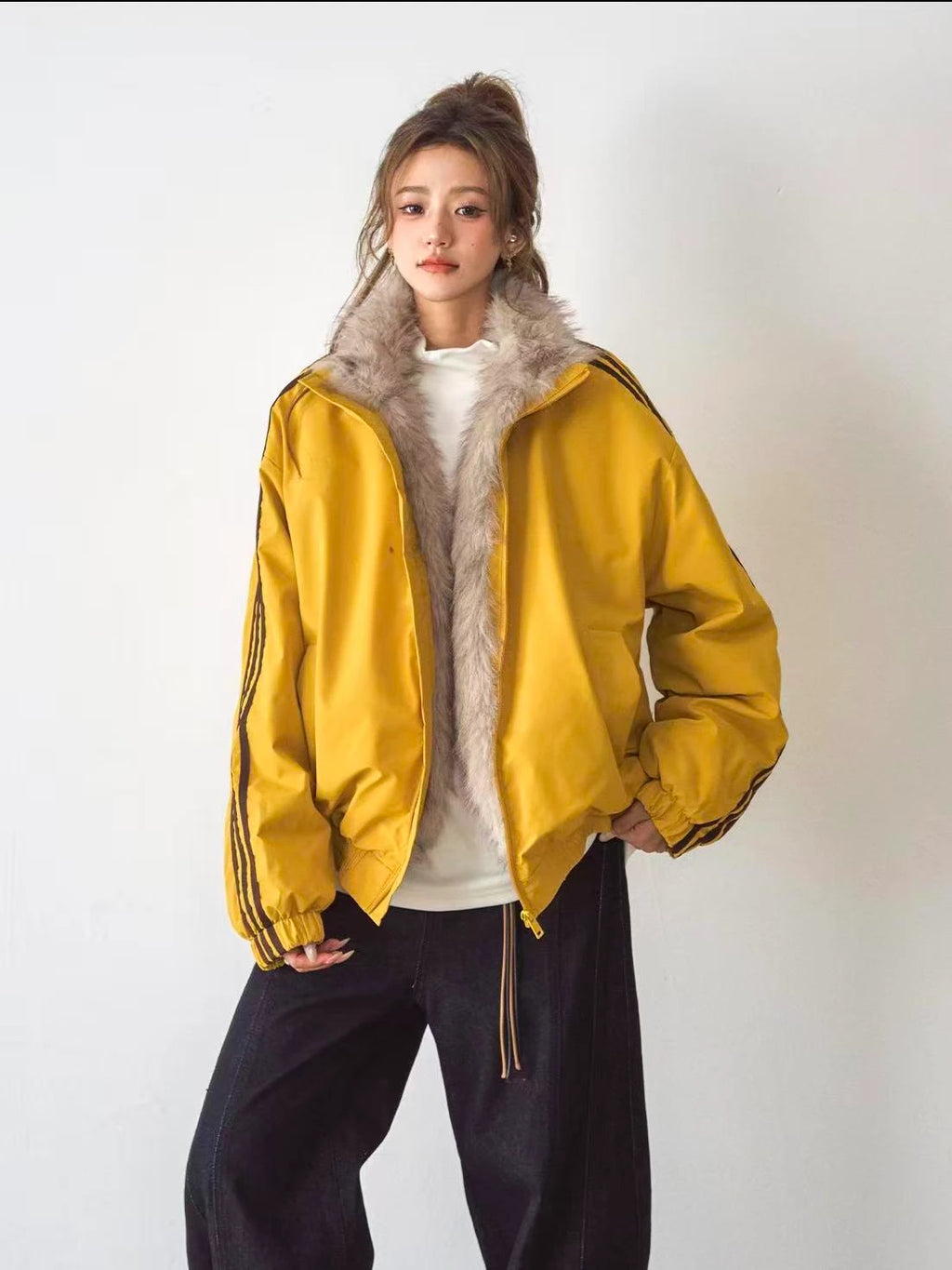 ファー付き三本ライン中綿ジャケット    OL1917