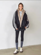 Fur Trim Triple-Stripe Padded Jacket    OL1917