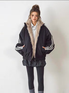 Fur Trim Triple-Stripe Padded Jacket    OL1917