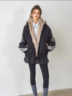 Fur Trim Triple-Stripe Padded Jacket    OL1917