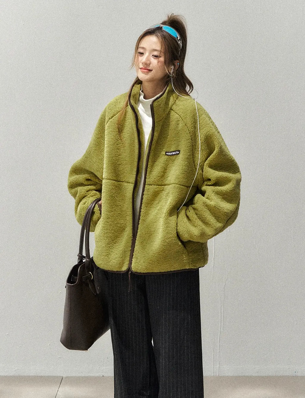 立ち襟ボアフリースジャケット 配色デザイン    OL1918