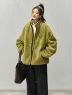 立ち襟ボアフリースジャケット 配色デザイン    OL1918