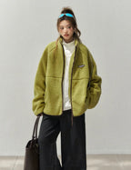 立ち襟ボアフリースジャケット 配色デザイン    OL1918