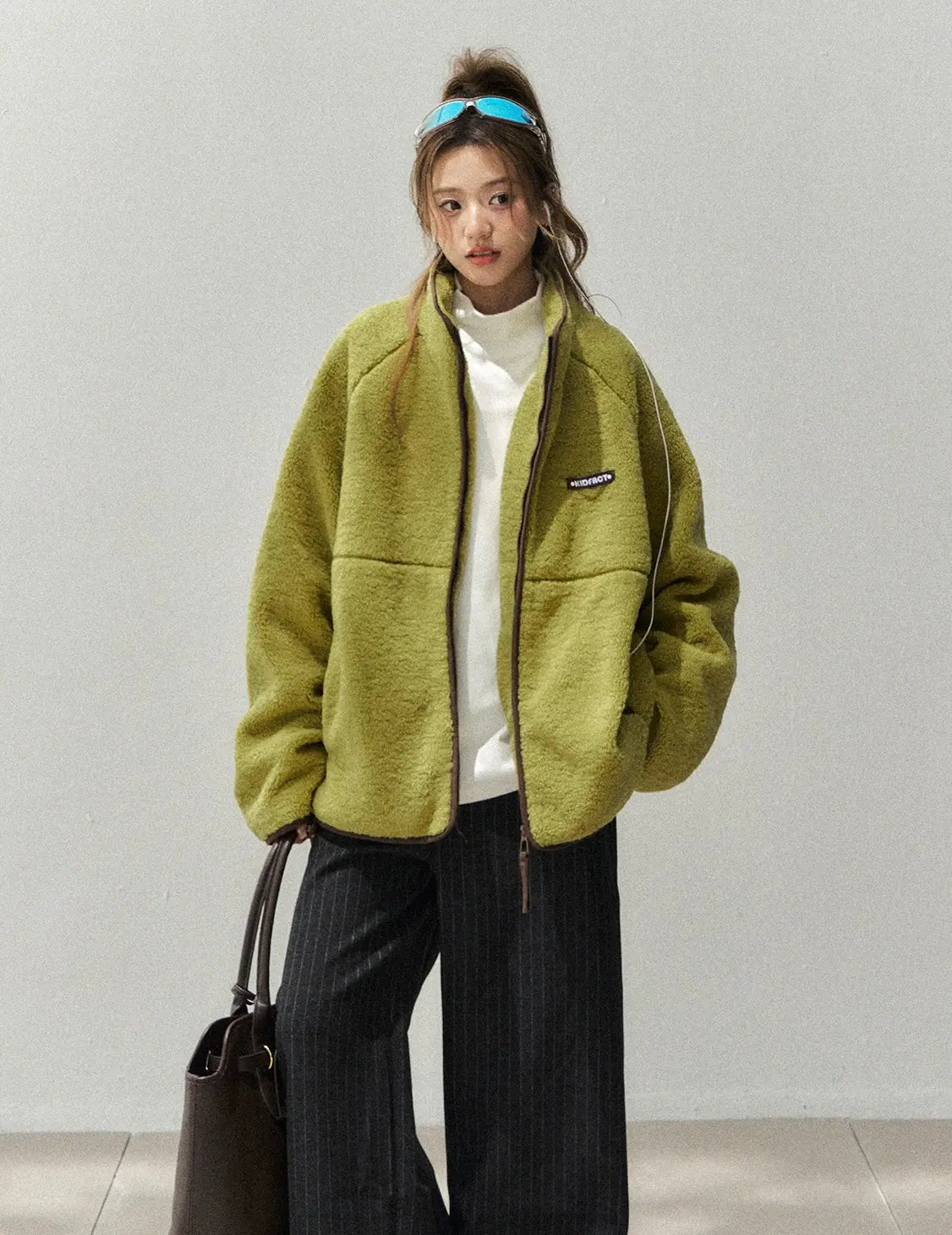 立ち襟ボアフリースジャケット 配色デザイン    OL1918