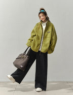 Color Block Stand Collar Boa Fleece Jacket    OL1918