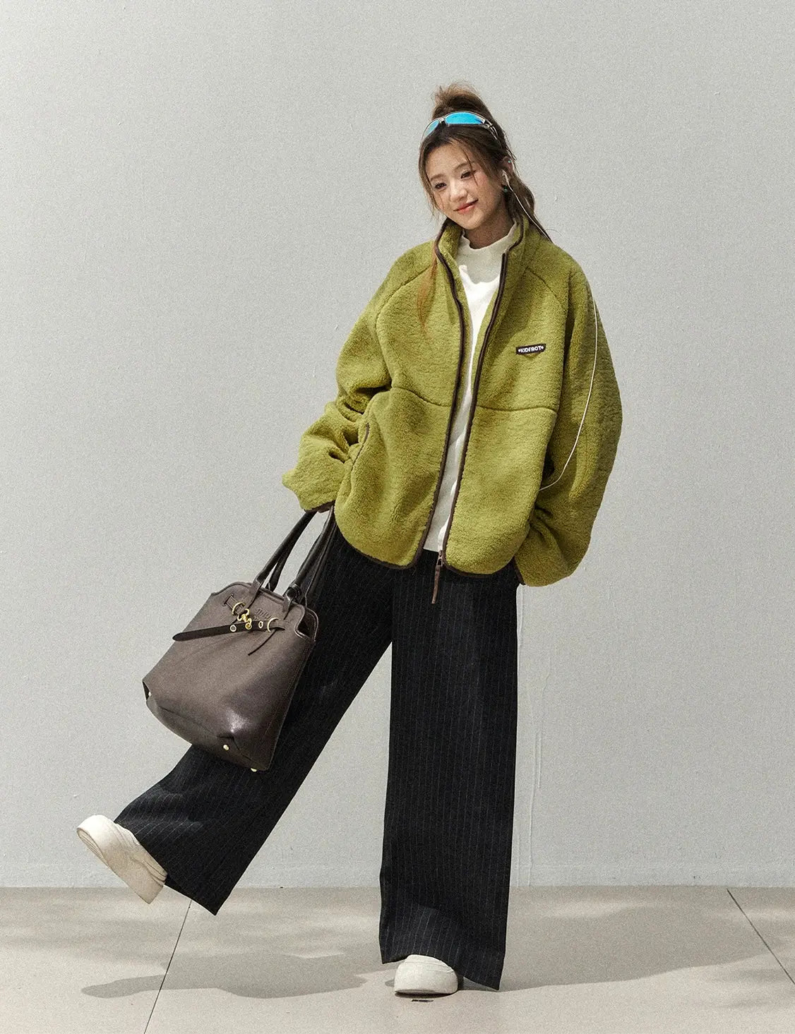 Color Block Stand Collar Boa Fleece Jacket    OL1918