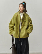 Color Block Stand Collar Boa Fleece Jacket    OL1918