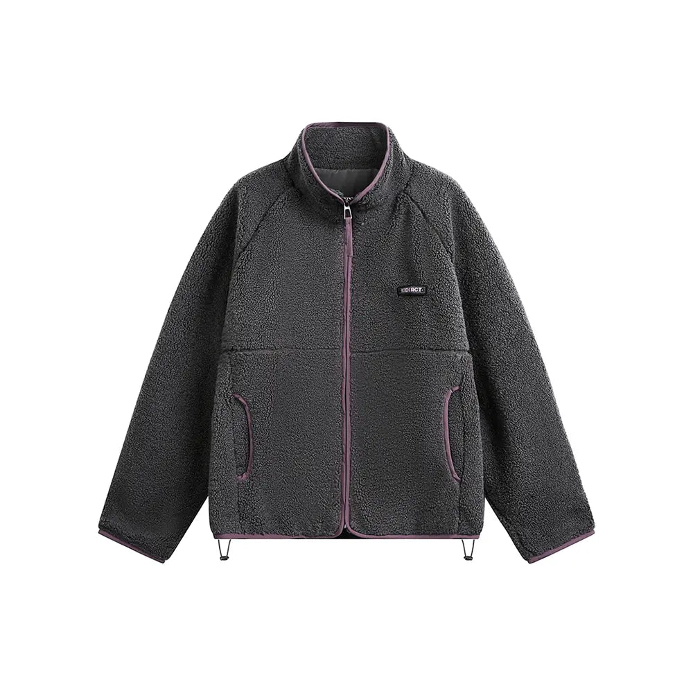 Color Block Stand Collar Boa Fleece Jacket    OL1918