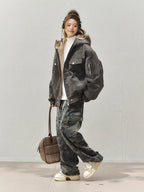 Faux Leather Jacket with Boa Lining    OL1920