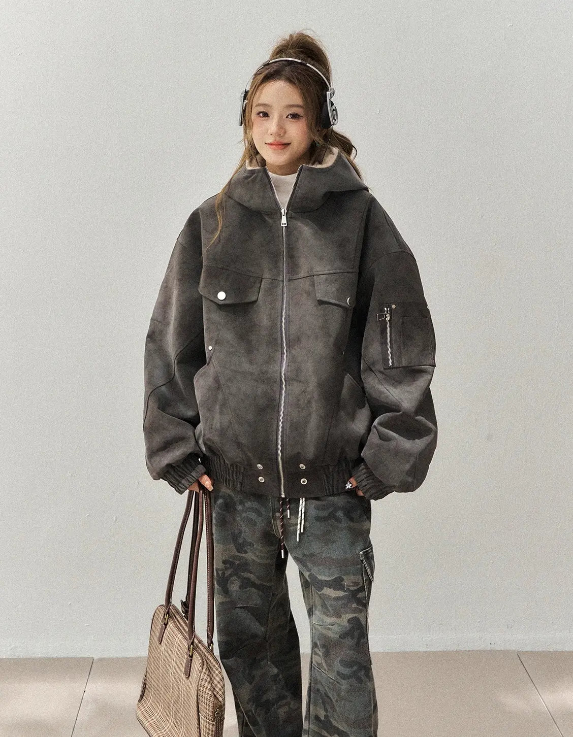 Faux Leather Jacket with Boa Lining    OL1920