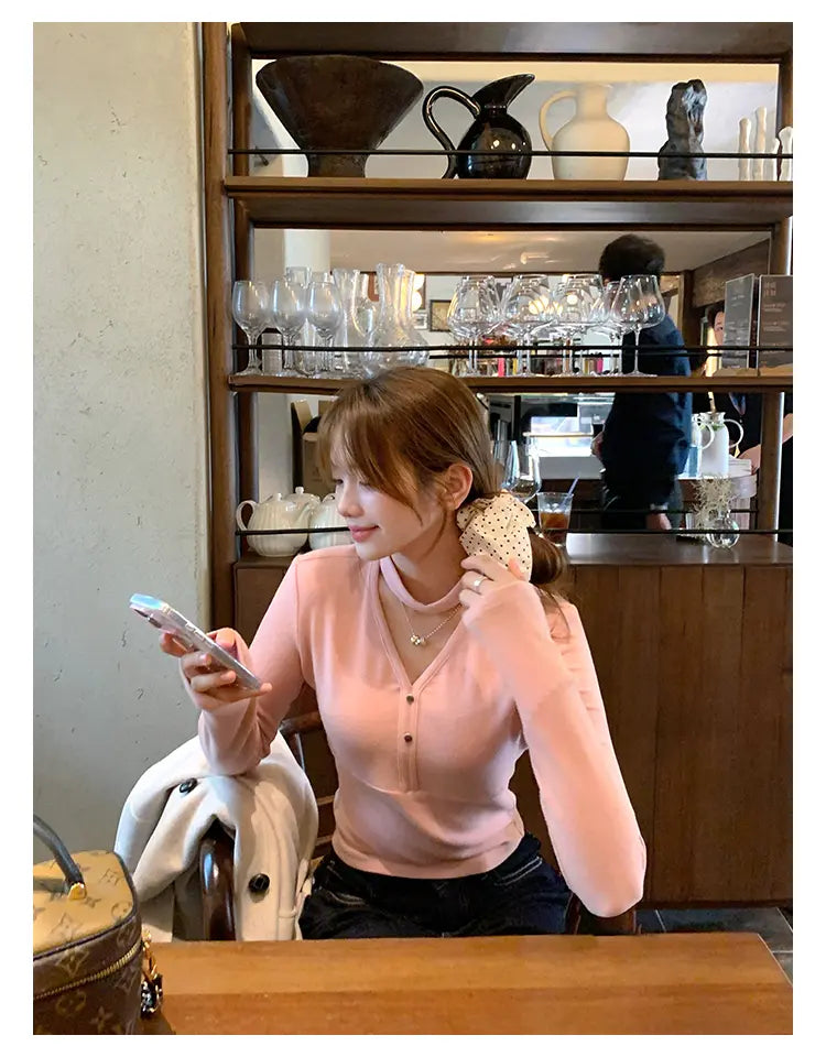 Relaxed Halter V-Neck Knit    OL1921