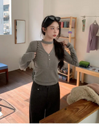 抜け感ホルターVネックニット    OL1921