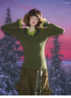 Faux Fur Trim Slim Rib Top    OL1923