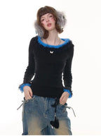 フェイクファー付きスリムリブトップス    OL1923