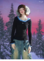 Faux Fur Trim Slim Rib Top    OL1923