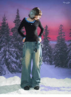 Faux Fur Trim Slim Rib Top    OL1923