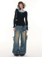 Faux Fur Trim Slim Rib Top    OL1923