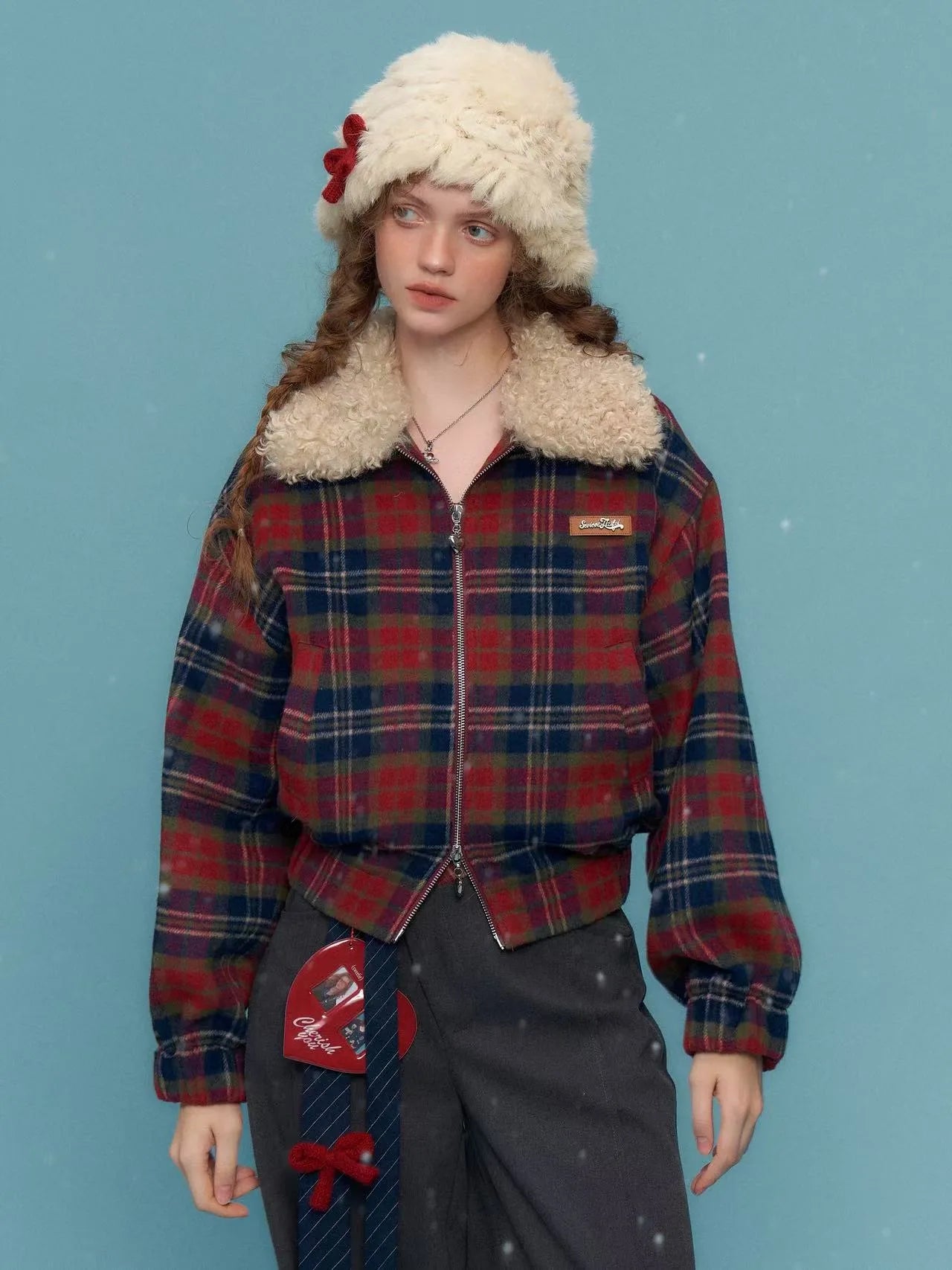 Retro Red & Blue Check Short Jacket    OL1925