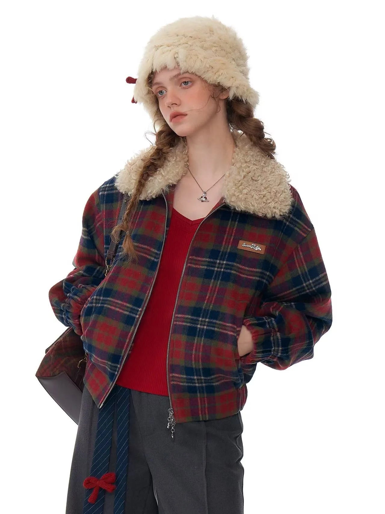 Retro Red & Blue Check Short Jacket    OL1925