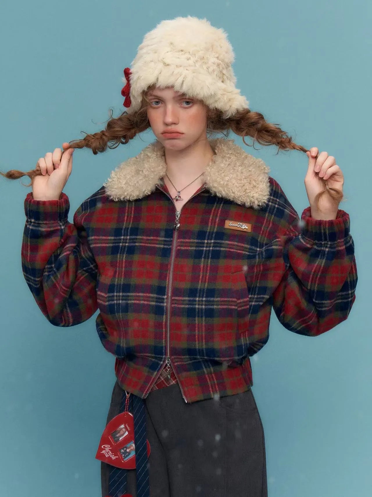 Retro Red & Blue Check Short Jacket    OL1925