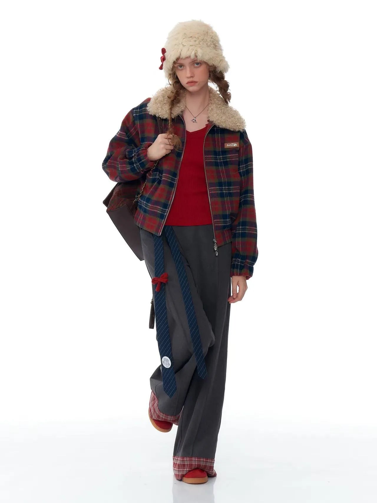Retro Red & Blue Check Short Jacket    OL1925