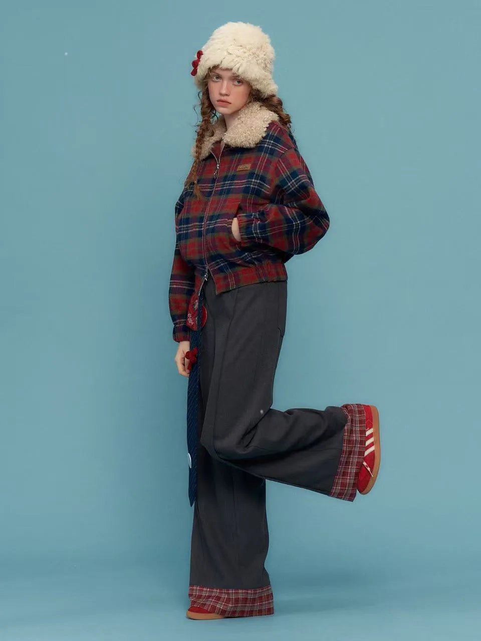 Retro Red & Blue Check Short Jacket    OL1925