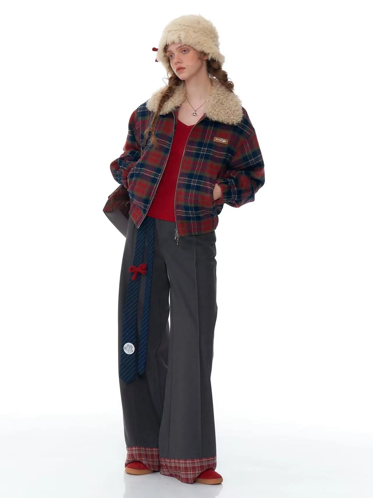 Retro Red & Blue Check Short Jacket    OL1925