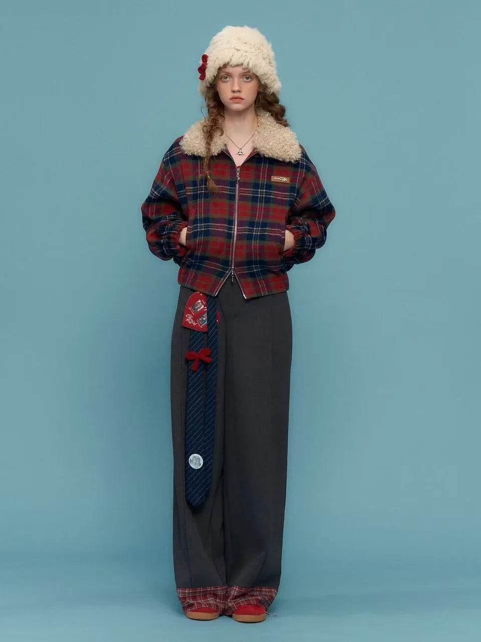 Retro Red & Blue Check Short Jacket    OL1925