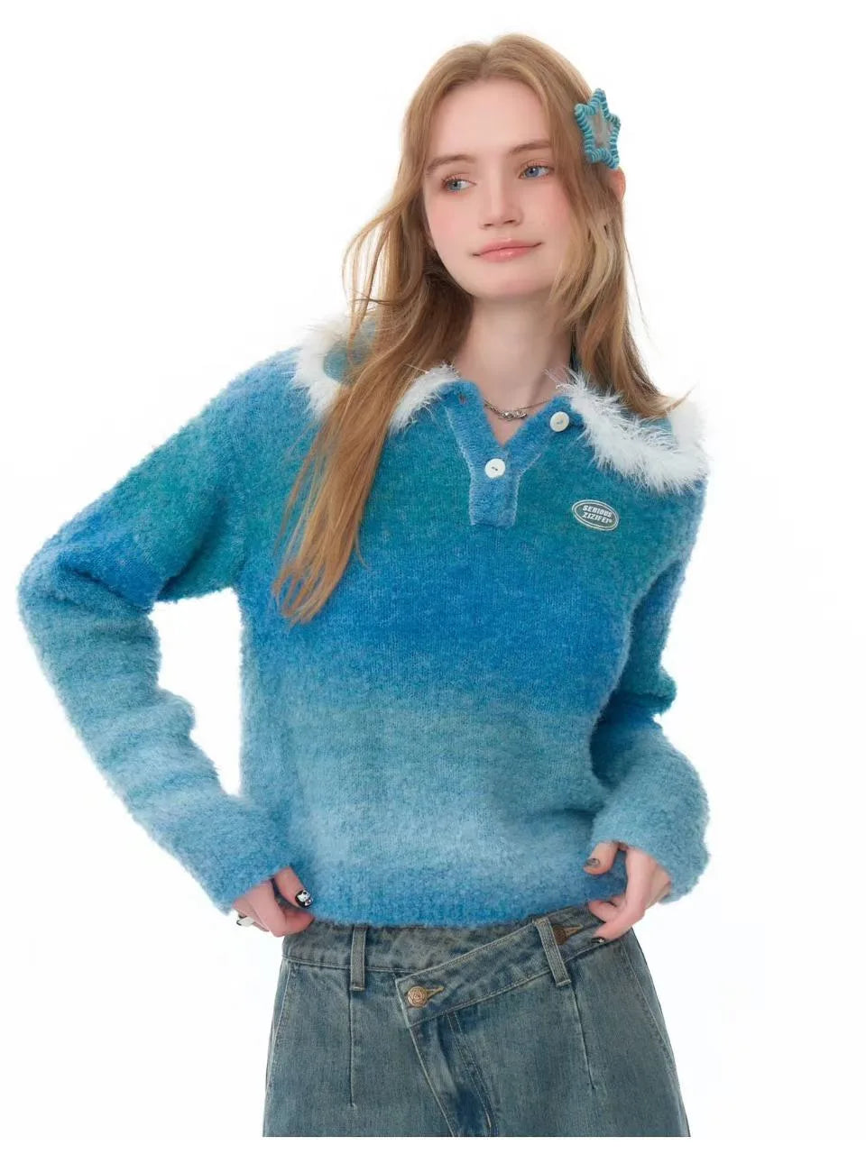 Fluffy Gradient Polo Knit    OL1926