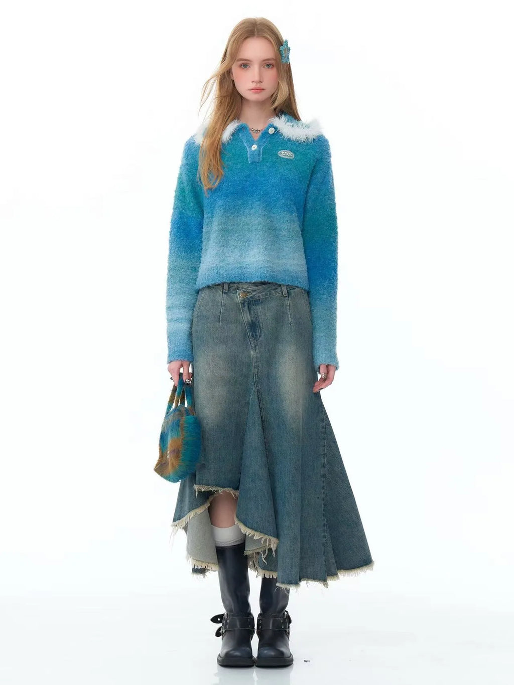 Fluffy Gradient Polo Knit    OL1926