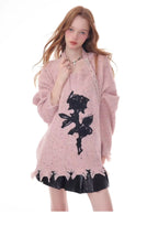 Rose Embroidered V-Neck Knit    OL1928