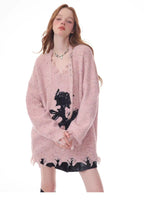 Rose Embroidered V-Neck Knit    OL1928