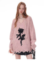 Rose Embroidered V-Neck Knit    OL1928