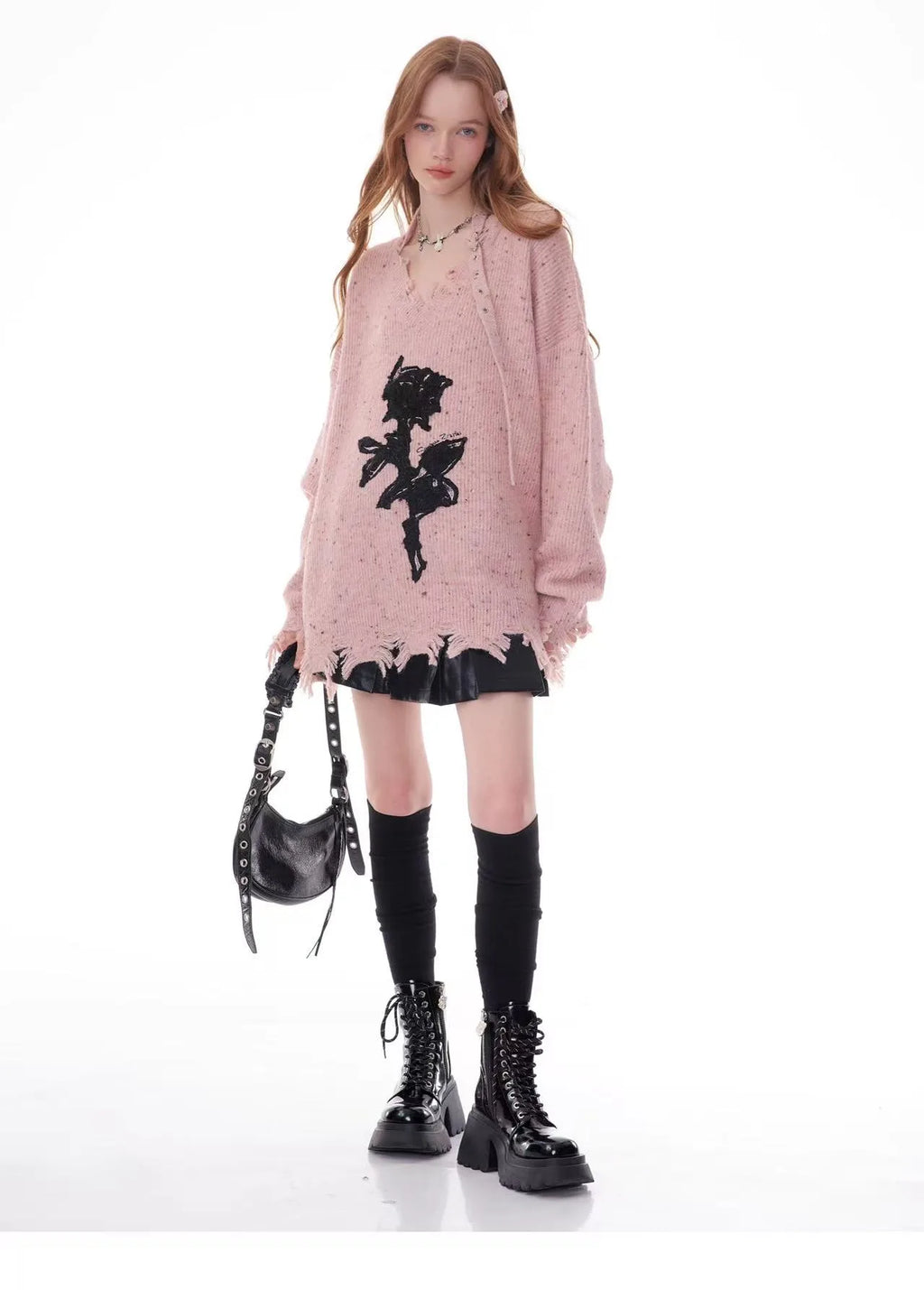 Rose Embroidered V-Neck Knit    OL1928