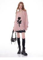 Rose Embroidered V-Neck Knit    OL1928