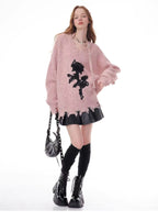 Rose Embroidered V-Neck Knit    OL1928