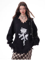 Rose Embroidered V-Neck Knit    OL1928