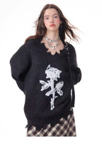 Rose Embroidered V-Neck Knit    OL1928