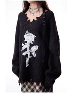 Rose Embroidered V-Neck Knit    OL1928