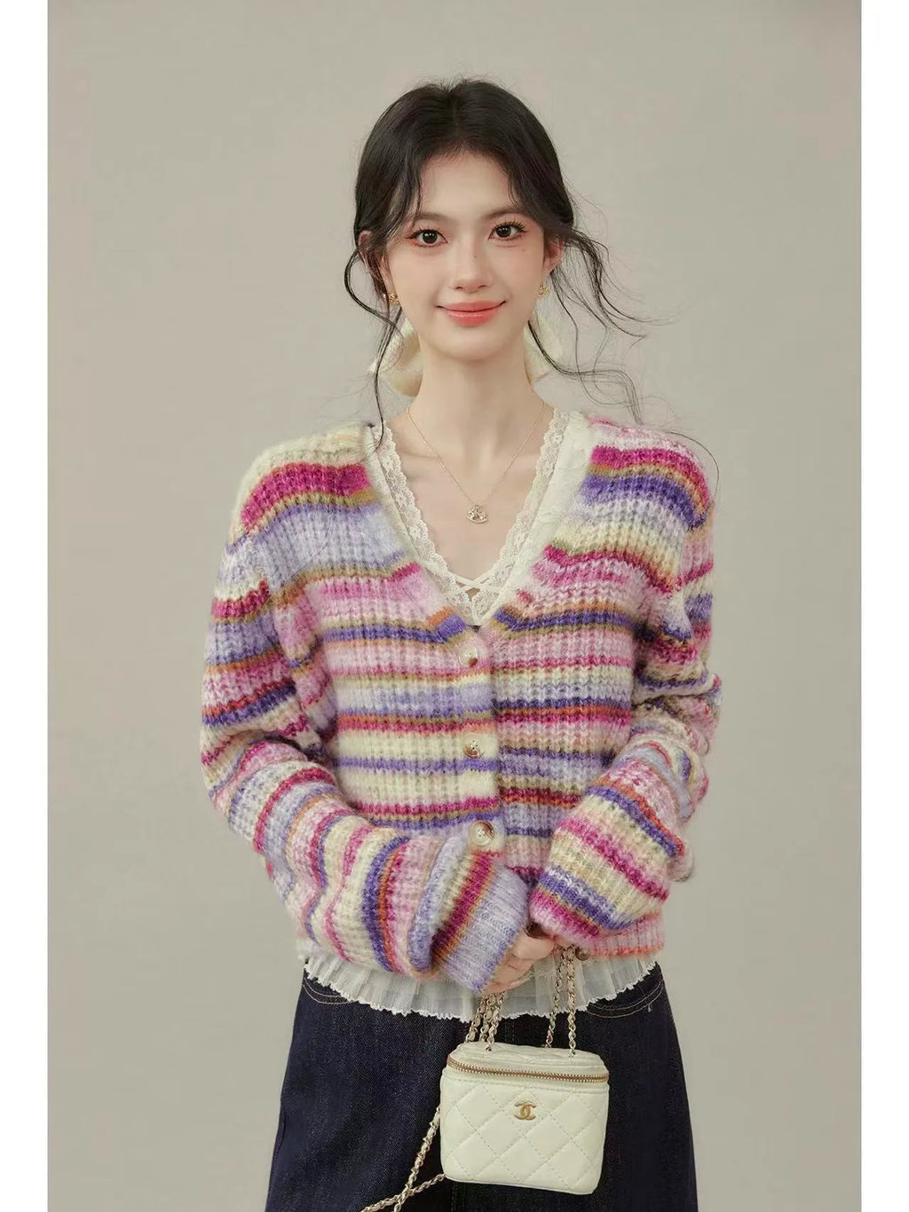 Pastel Stripe Knit Cardigan    OL1931