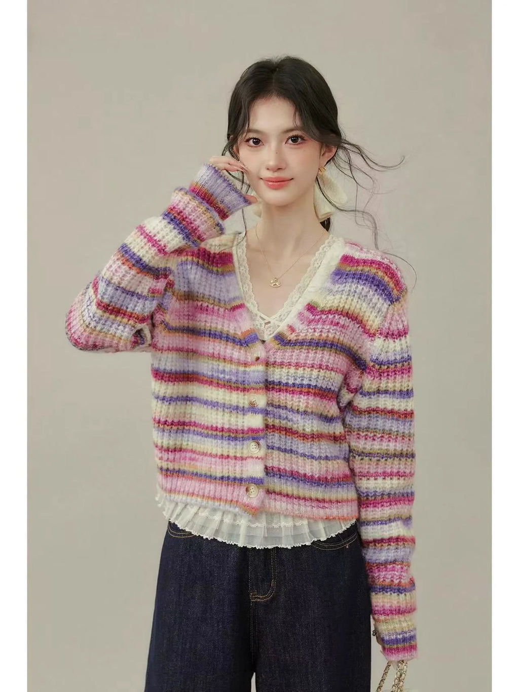 Pastel Stripe Knit Cardigan    OL1931
