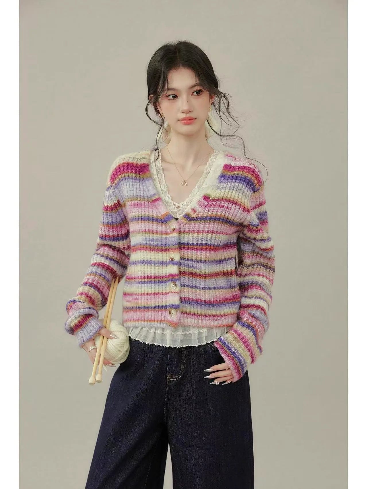 Pastel Stripe Knit Cardigan    OL1931