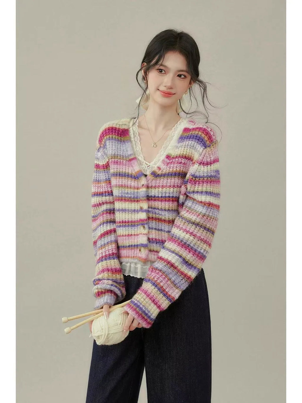 Pastel Stripe Knit Cardigan    OL1931