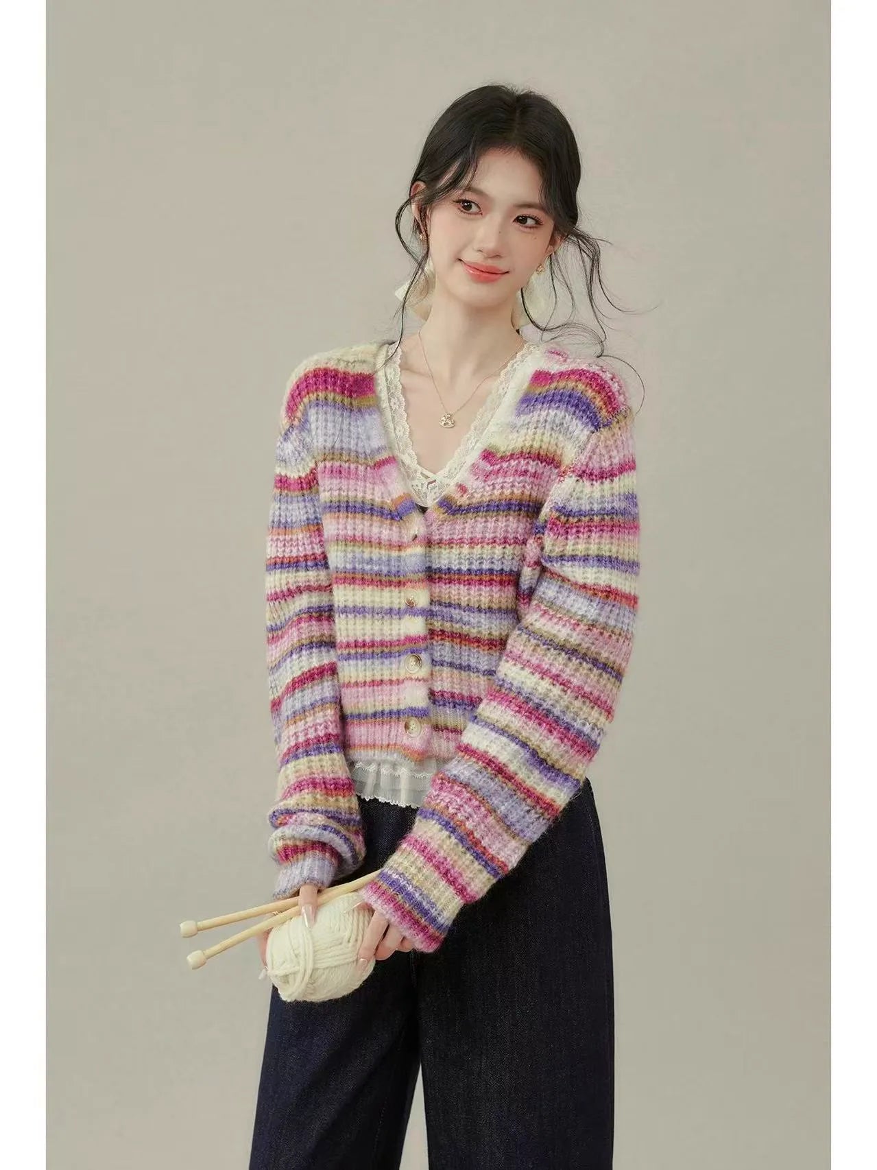 Pastel Stripe Knit Cardigan    OL1931