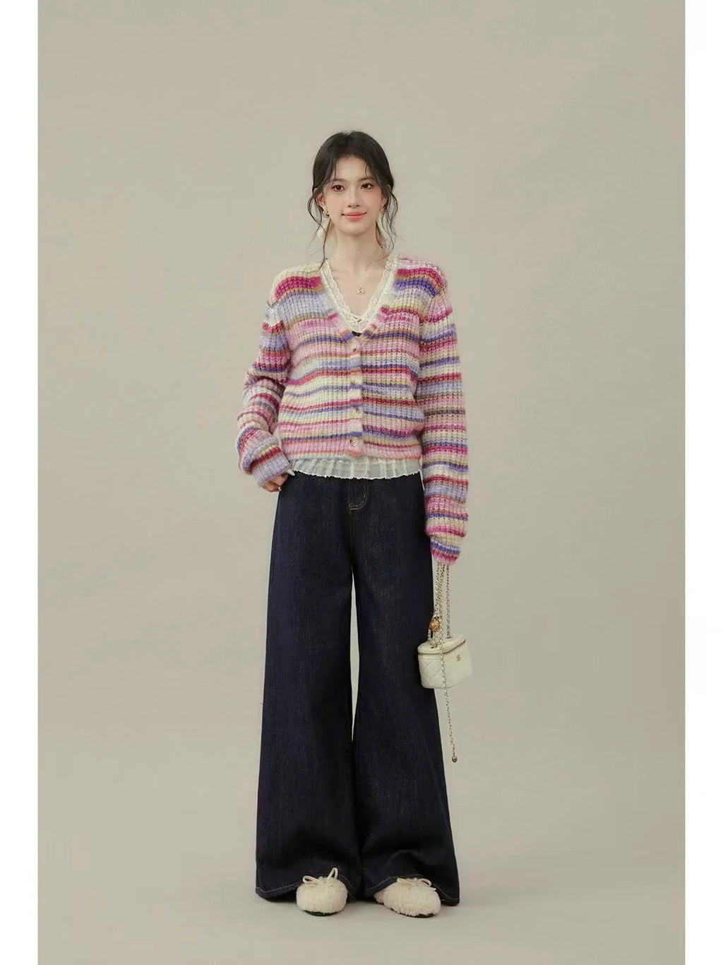 Pastel Stripe Knit Cardigan    OL1931