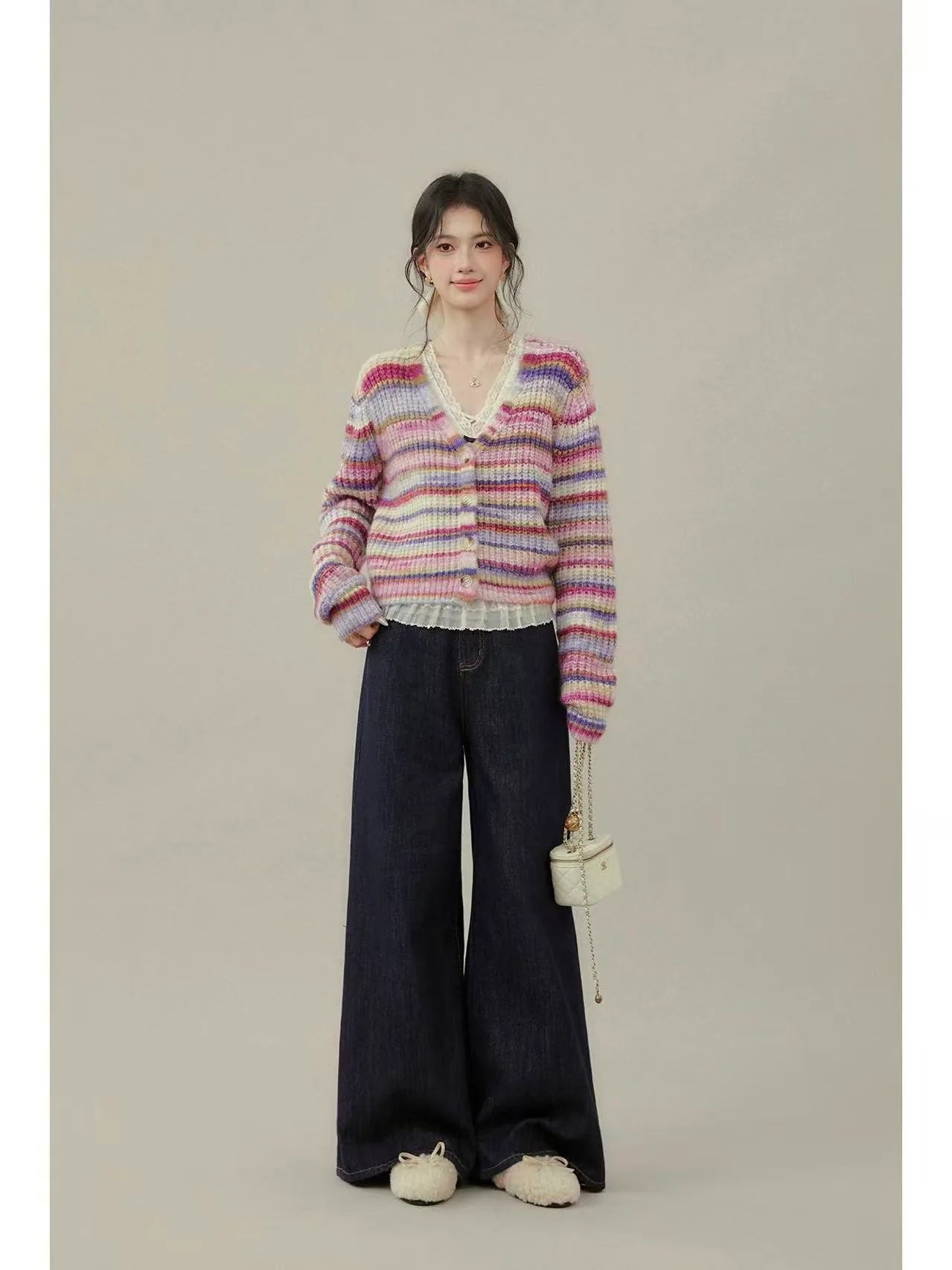 Pastel Stripe Knit Cardigan    OL1931