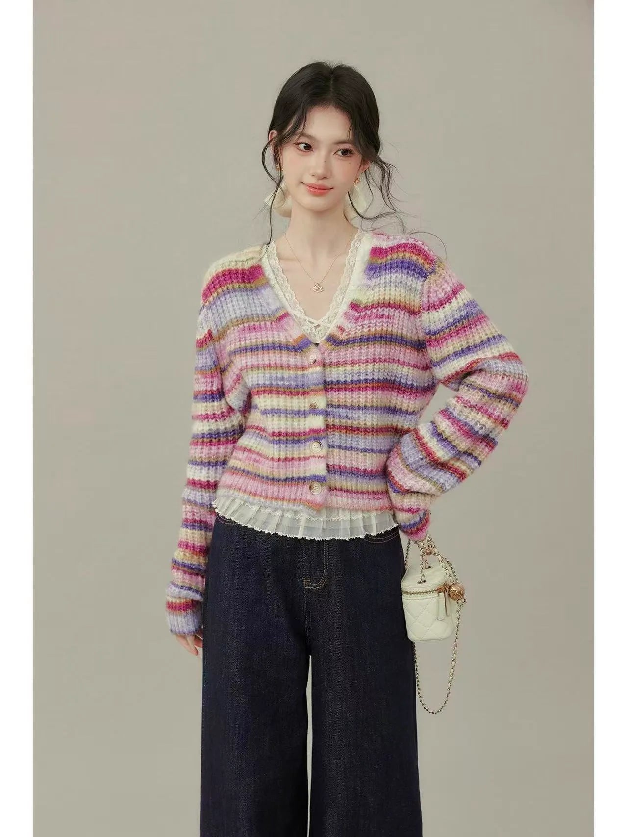 Pastel Stripe Knit Cardigan    OL1931