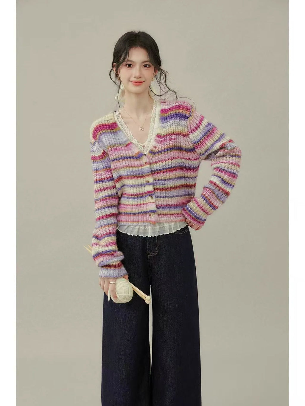Pastel Stripe Knit Cardigan    OL1931